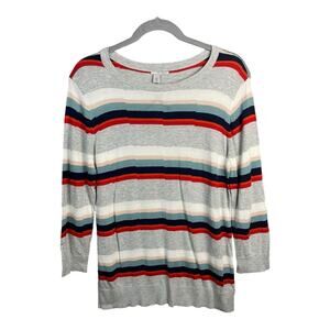 Halogen Multi Colored Striped 3/4 Length Sleeve Sweater Size L NWT‎